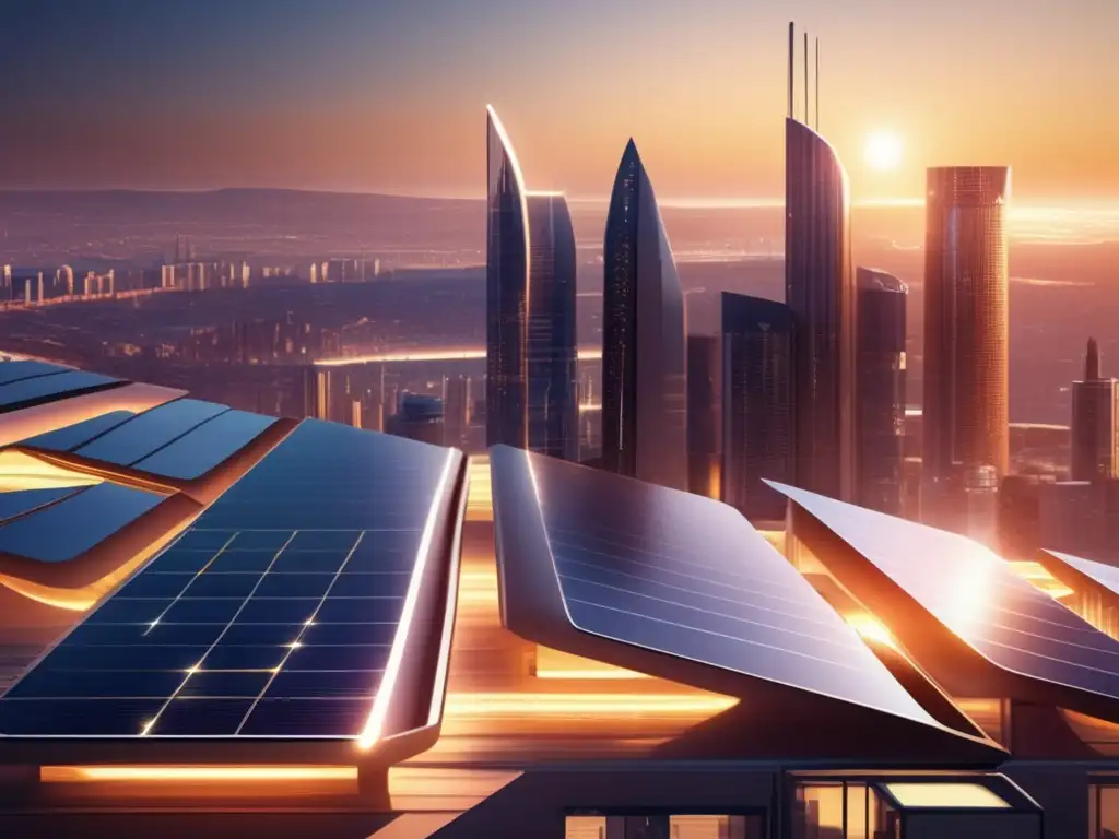 Futurista ciudad con energía solar espacial en redes eléctricas