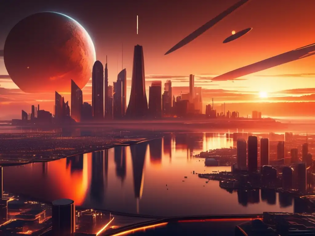 Futurista ciudad flotante con asteroides