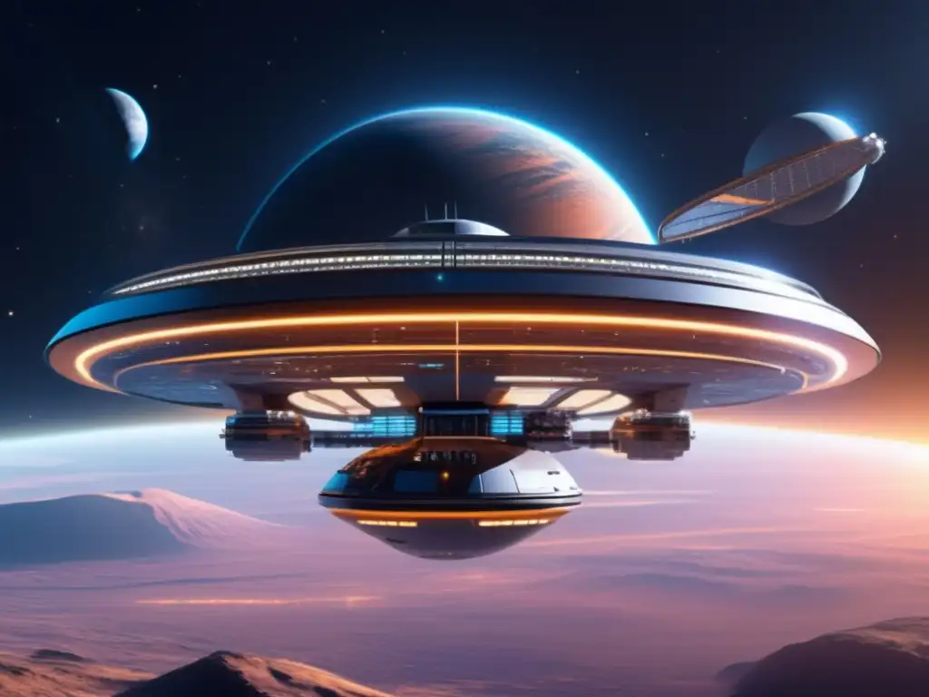 Estación espacial futurista - 8k Futurista estación espacial flotando en el espacio - Sobreexplotación de asteroides: prevención y tratados