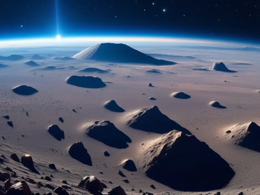 Descubriendo gigantes silenciosos: asteroides del cinturón, imagen impresionante del espacio con la Tierra como punto azul distante