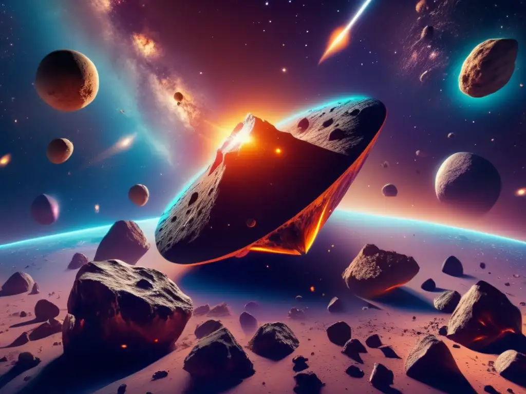 Gravedad asteroides naves espaciales: Imagen 8k impresionante del espacio exterior, con asteroides flotando en una nebulosa vibrante