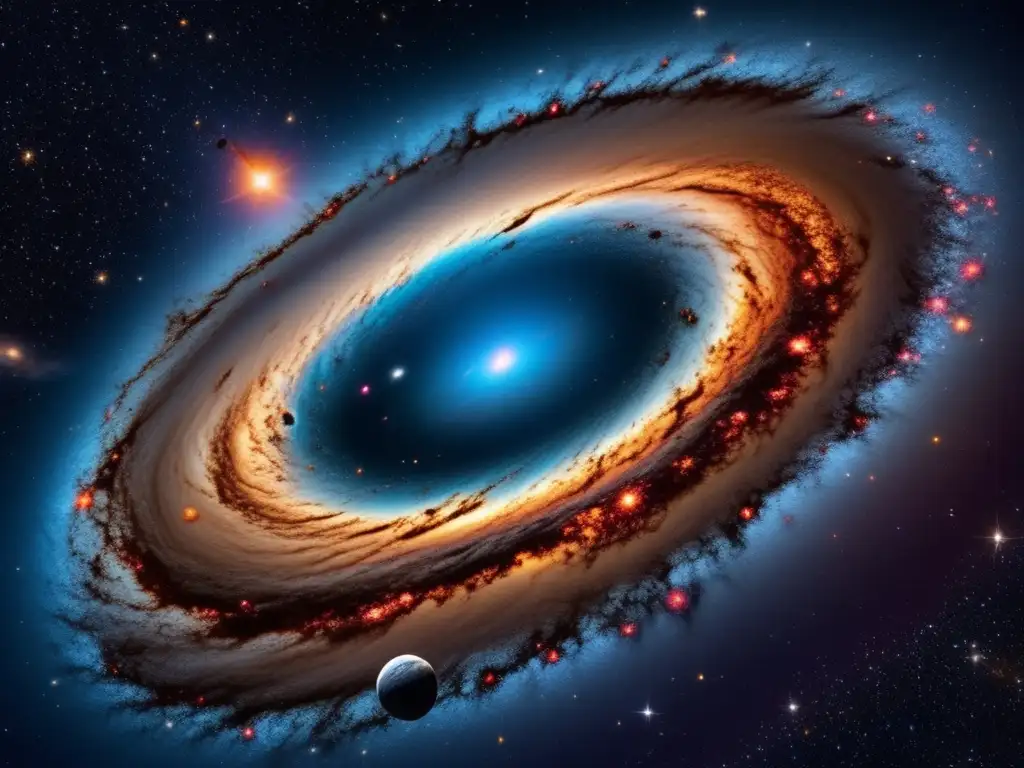 Galaxia hipnótica con colores vibrantes, estrellas, nebulosas y polvo cósmico