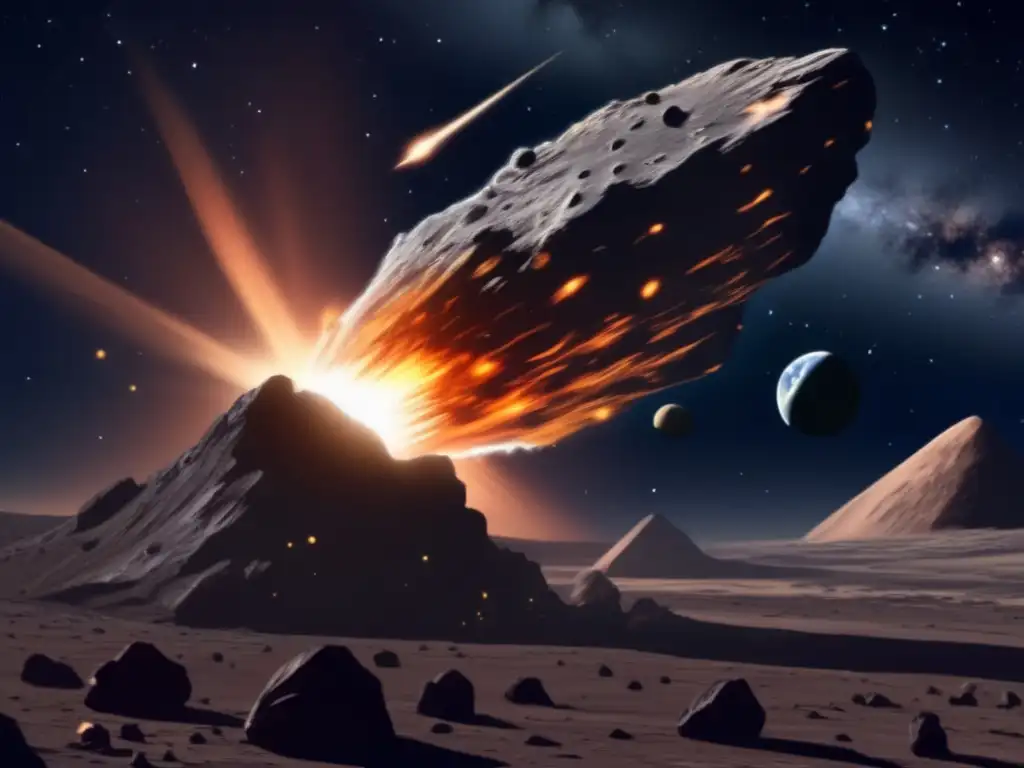 Historia impacto asteroides: Asteroides amenazantes se acercan a la Tierra, mostrando su poder destructivo