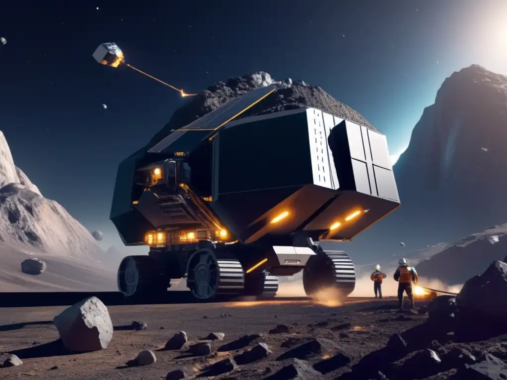Exploración humana con asteroides en imagen futurista de minería espacial