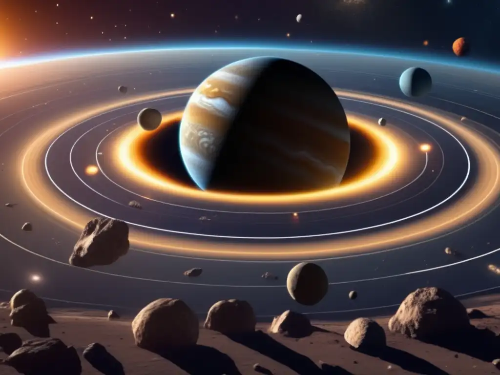 Imagen en alta definición del sistema solar con enfoque en el cinturón de asteroides