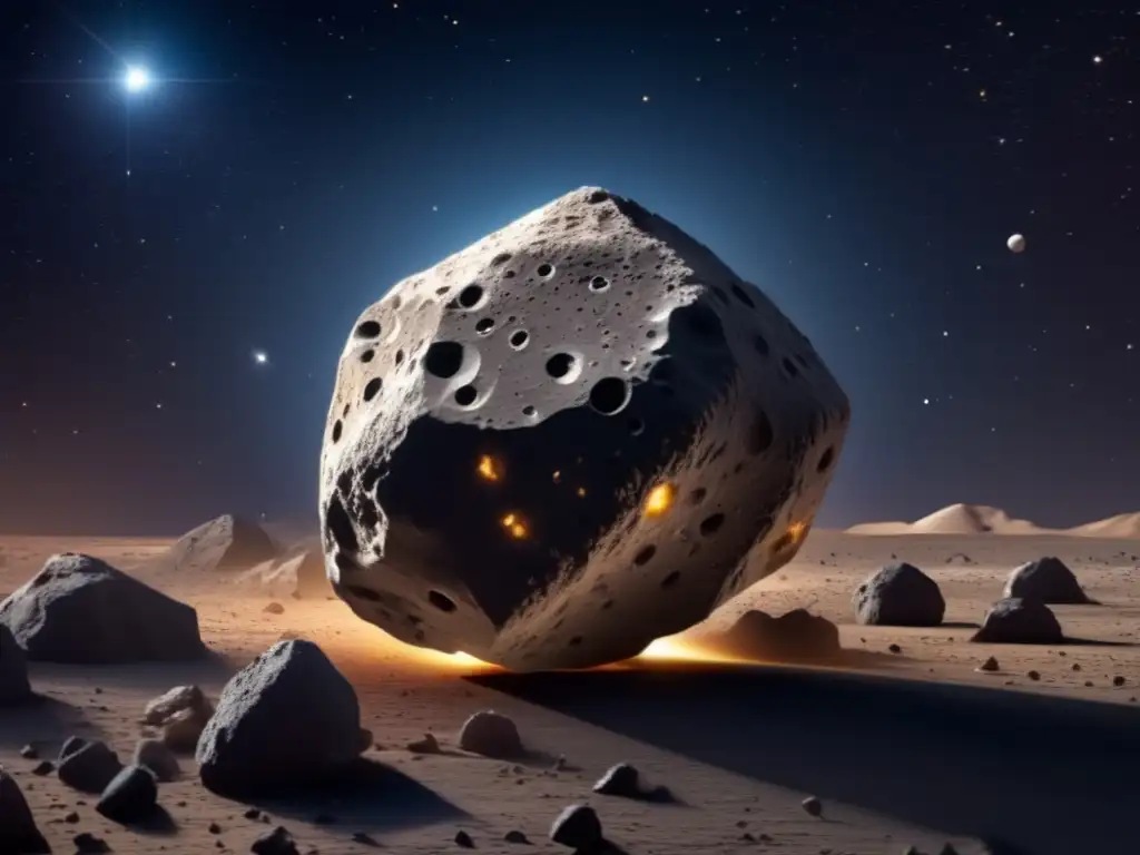 Imagen 8K de asteroide Bennu en cosmos oscuro