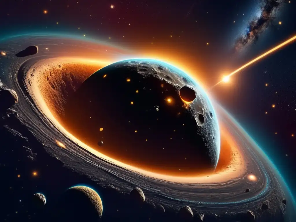 Imagen: Asteroide dorado en el espacio rodeado de nebulosa