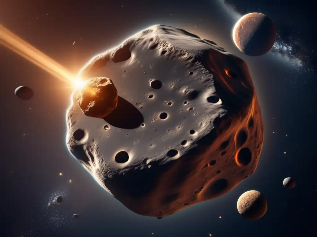 Imagen 8k: Asteroide en el espacio con gravedad y radiación solar