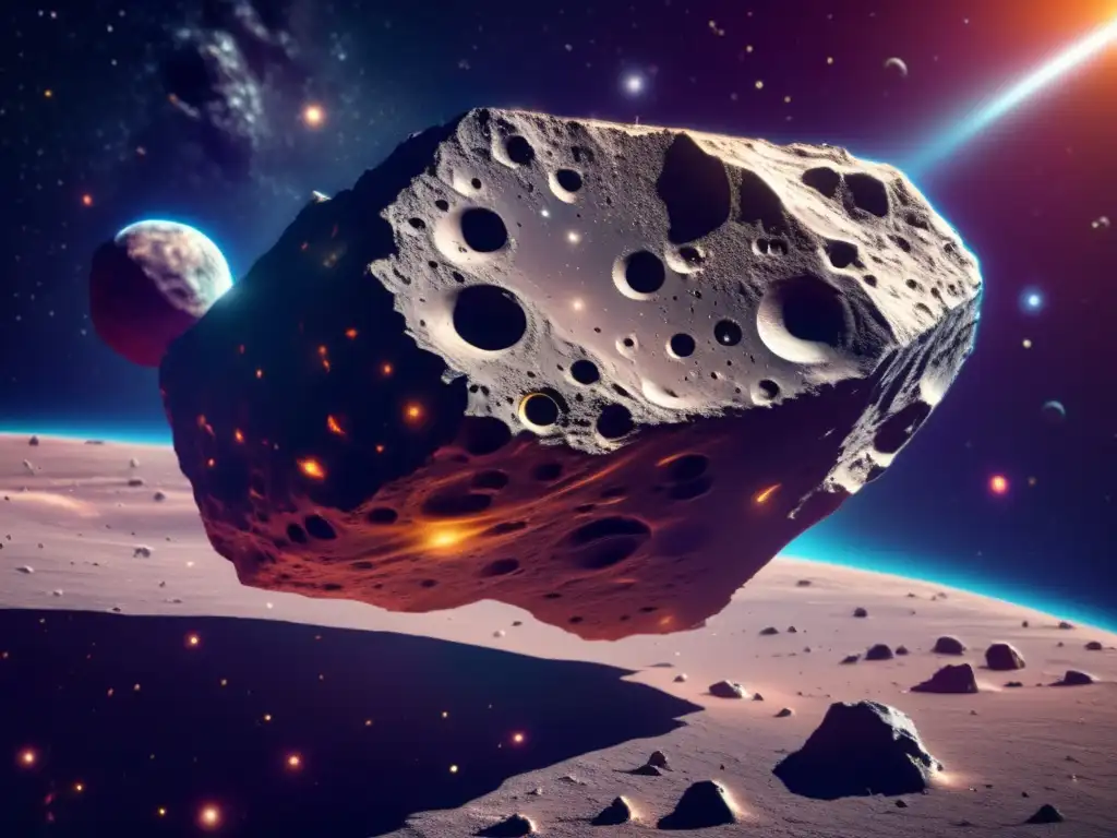 Imagen de un asteroide en el espacio profundo, con texturas y colores vibrantes