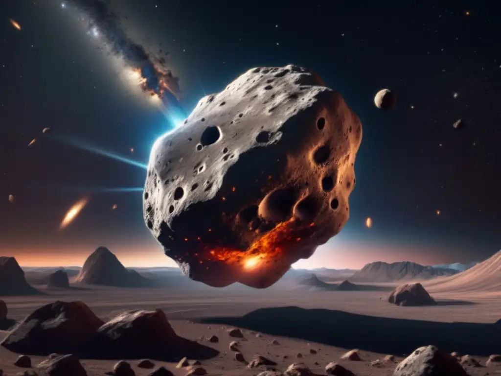 Imagen de asteroide 8k en el espacio con la Tierra de fondo