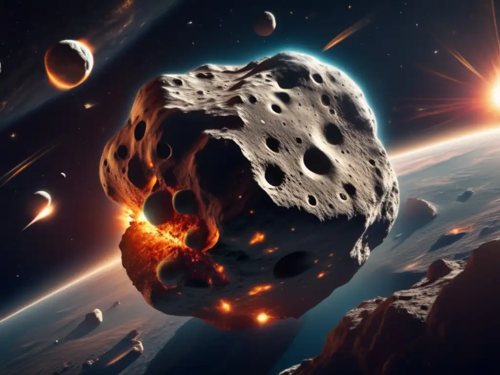 Imagen: Asteroide gigante en el espacio, con la Tierra de fondo