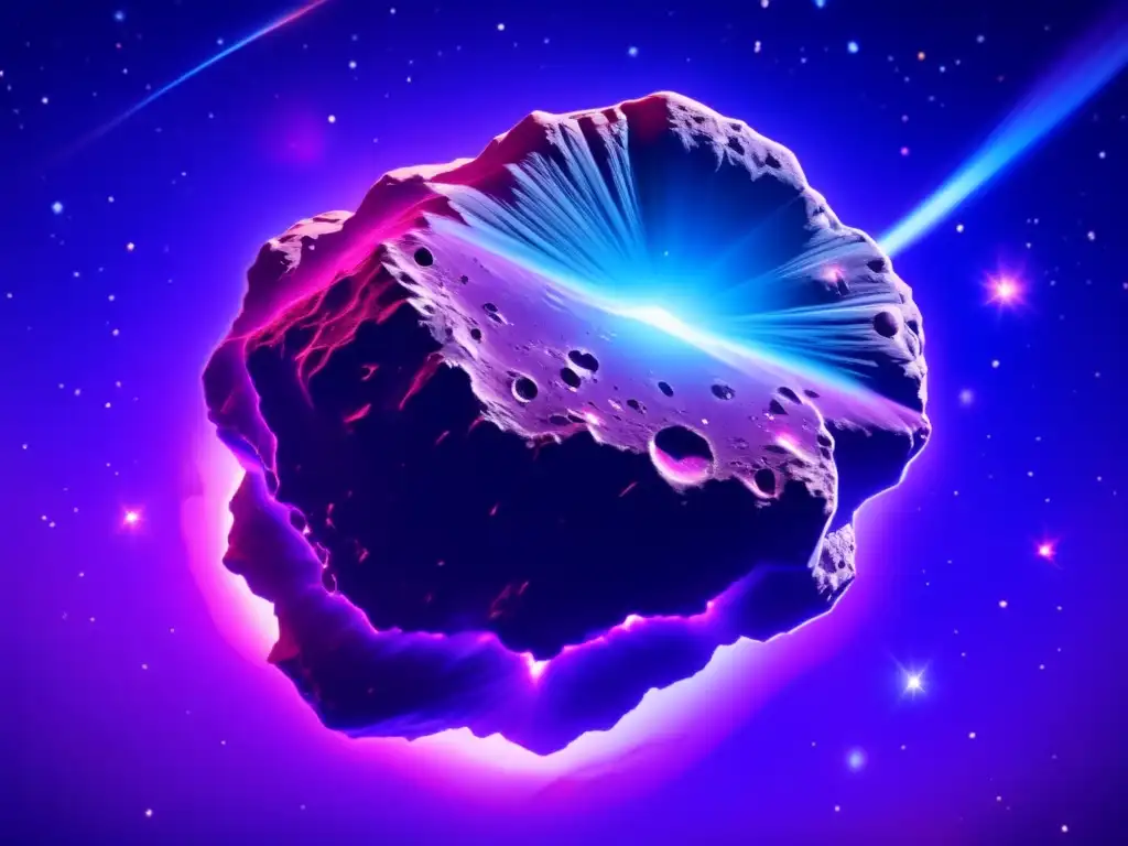 Imagen: Asteroide masivo flotando en el espacio, rodeado de una deslumbrante nebulosa
