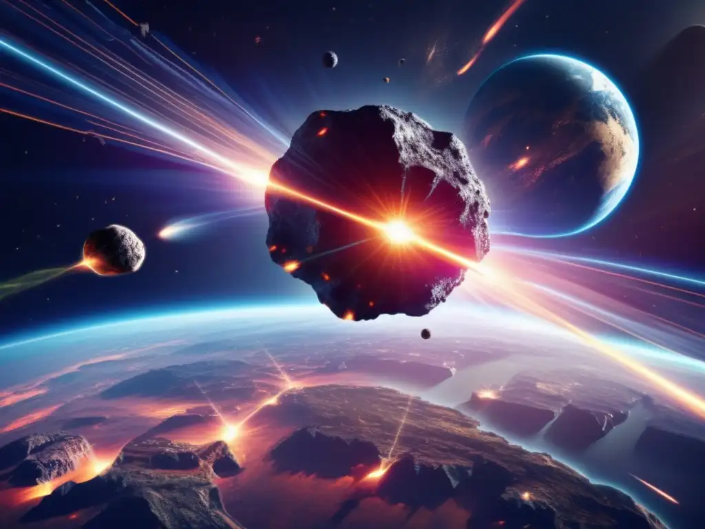 Imagen: Asteroide masivo en ruta hacia la Tierra, rodeado por satélites de defensa láser