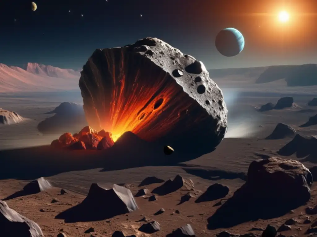 Imagen de un asteroide masivo acercándose a la Tierra, con detalles impresionantes e iluminado por el sol