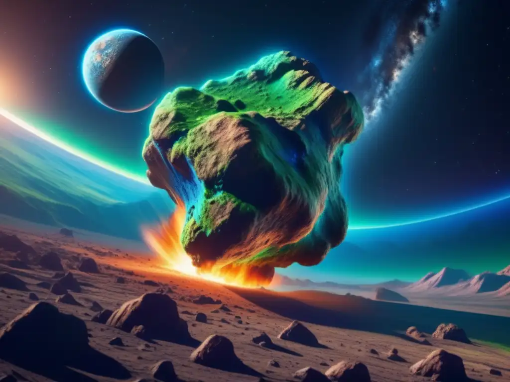 Imagen 8k de asteroide hacia la Tierra - Tensión y estrategias defensa planetaria NEOs