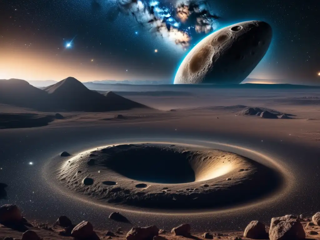 Imagen: Exploración y explotación de asteroides en un detalle 8k impresionante del asteroide Apophis y la Vía Láctea