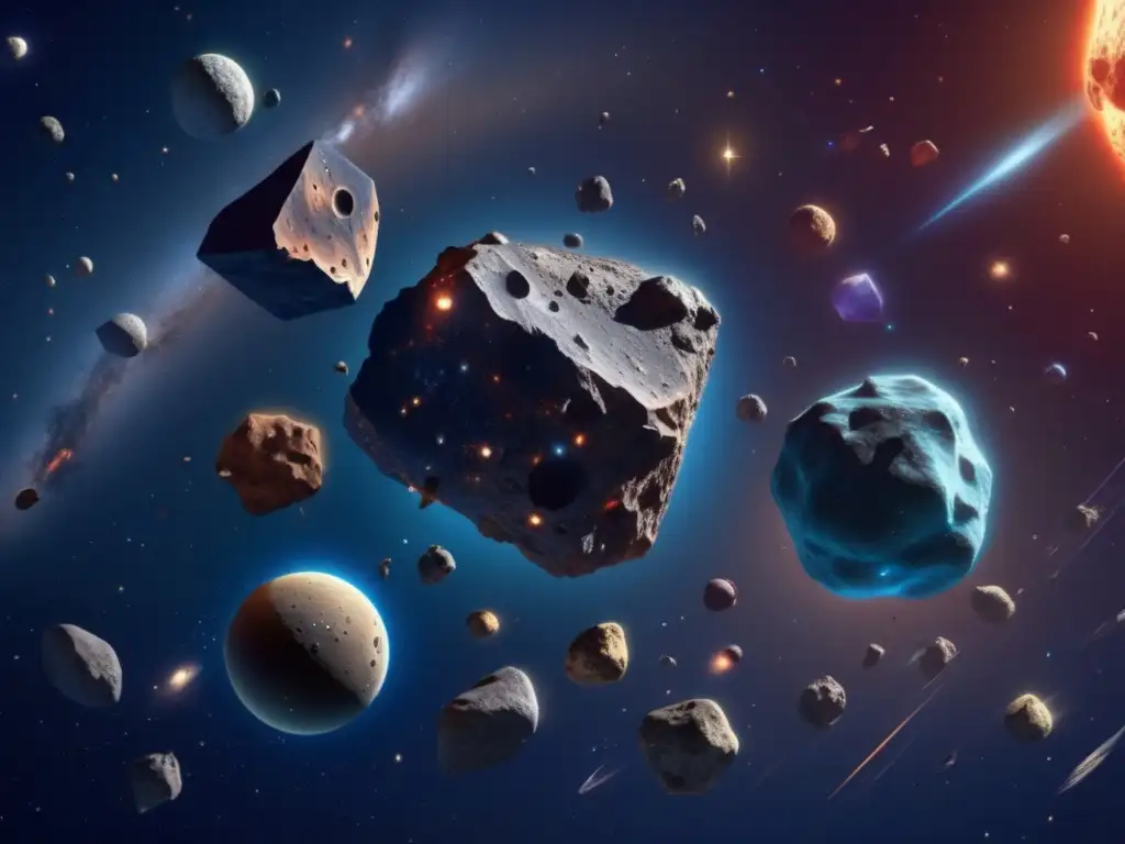Imagen 8k de asteroides: formas, tamaños y composiciones variadas
