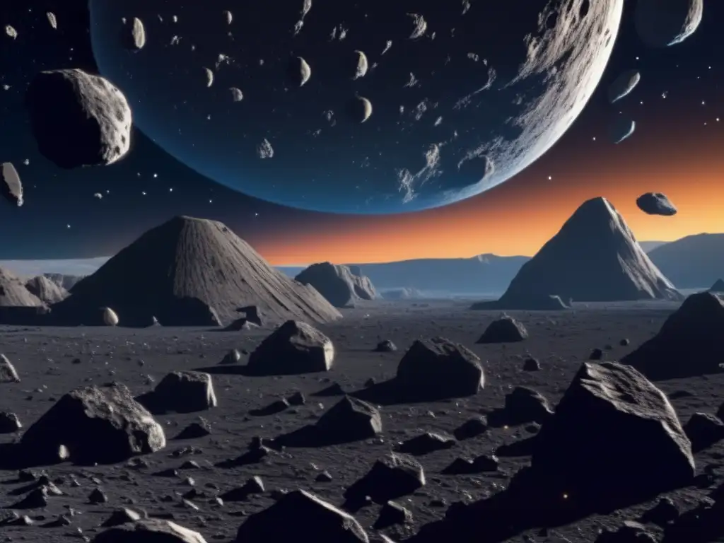 Imagen: Campo de asteroides detallado, variados tipos en sistema solar