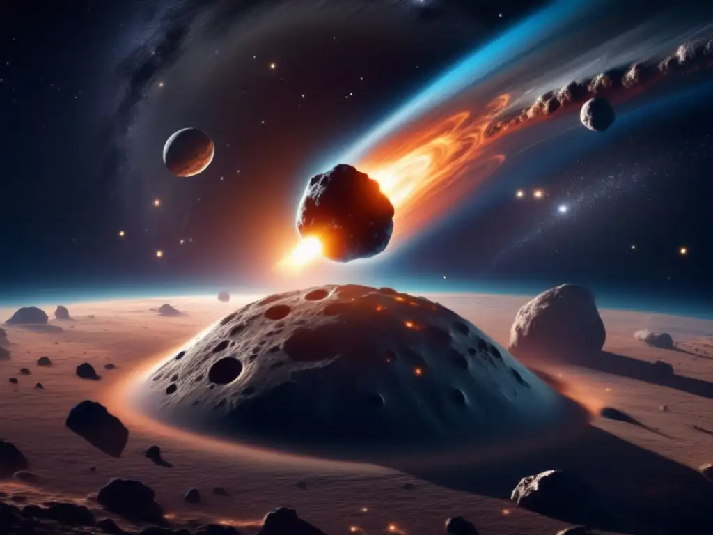 Imagen cinematográfica de asteroides en el espacio