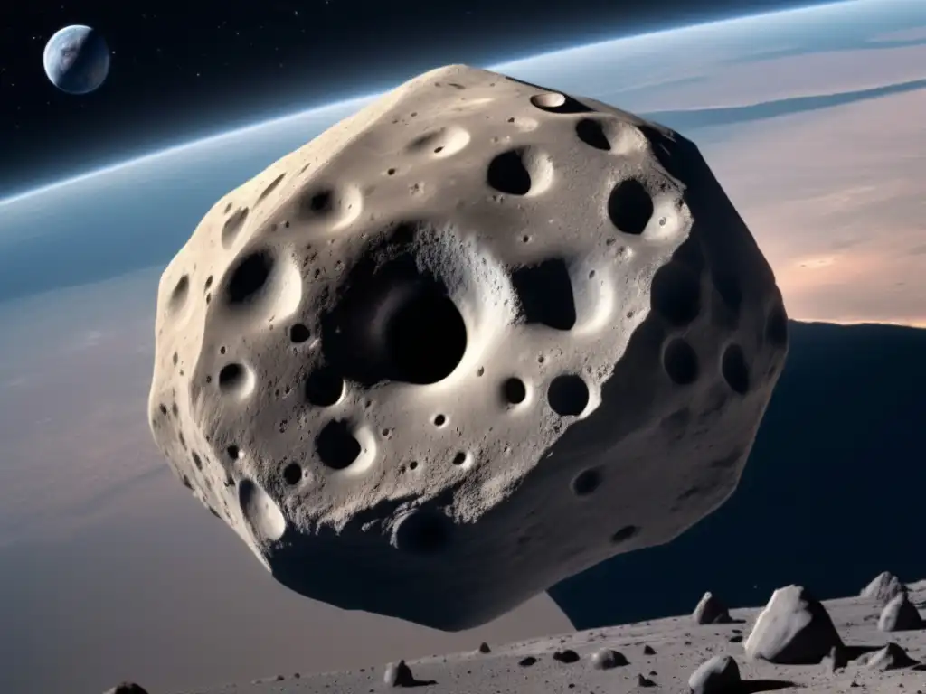 Imagen detallada de un asteroide Apolo orbitando la Tierra, destacando la exploración de asteroides cercanos
