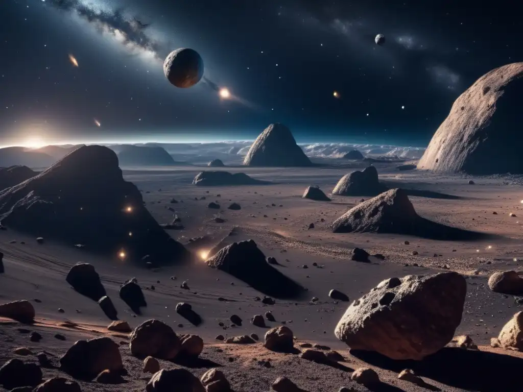 Imagen 8k detallada, asteroide destacado, gobernanza global recursos asteroides, colaboración internacional, unidad y cooperación