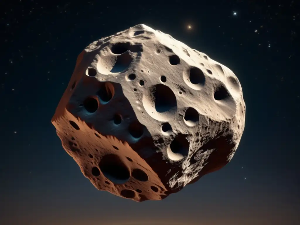 Imagen detallada de asteroide en el espacio, composición y características