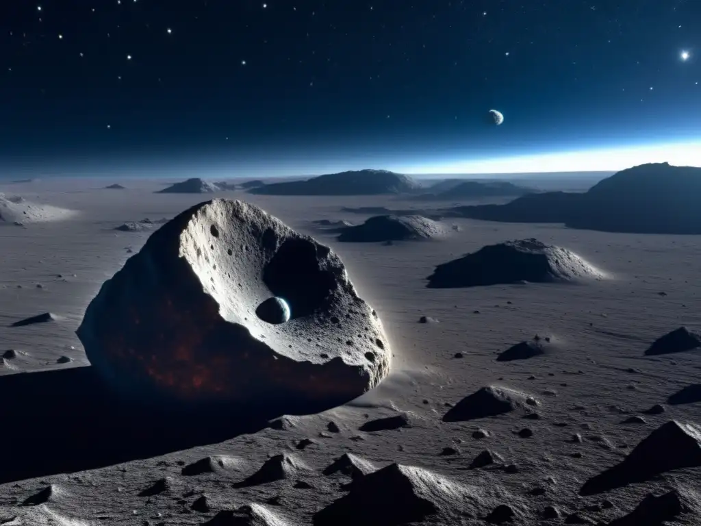 Imagen detallada: Asteroide gigante flotando en el espacio, revela colisión cósmica y exploración espacial