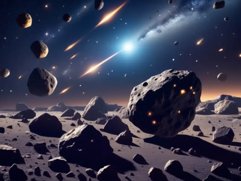 Imagen detallada de campo de asteroides con colisiones y resonancias gravitacionales