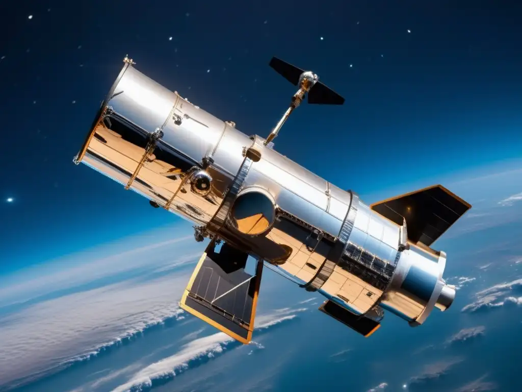 Imagen detallada del Telescopio Espacial Hubble en el espacio, símbolo de exploración científica y vigilancia de asteroides peligrosos