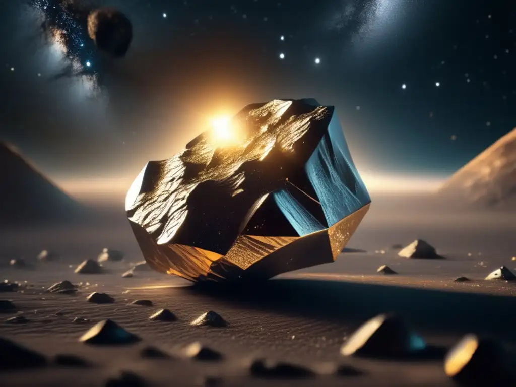 Imagen: Exploración espacial asteroides IA - Asteroide metálico flotando en el espacio rodeado de estrellas