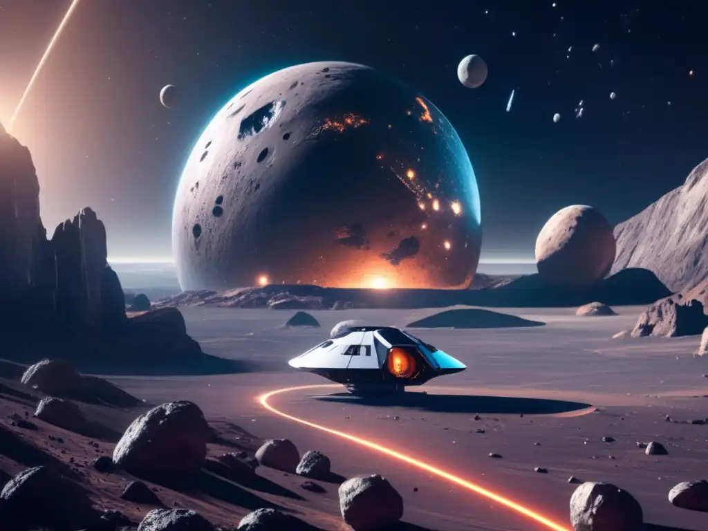 Imagen: Estación espacial futurista orbitando asteroide, resalta reciclaje espacial de asteroides