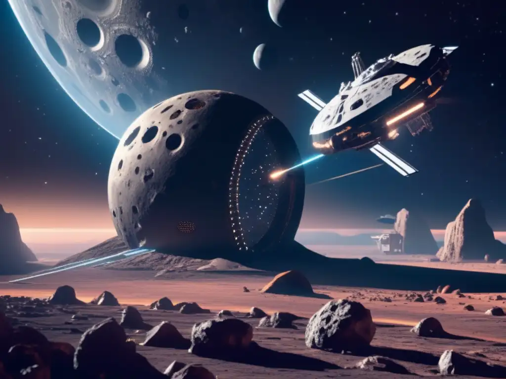 Imagen de estación espacial futurista orbitando asteroide gigante: Protocolo último minuto asteroide dirección
