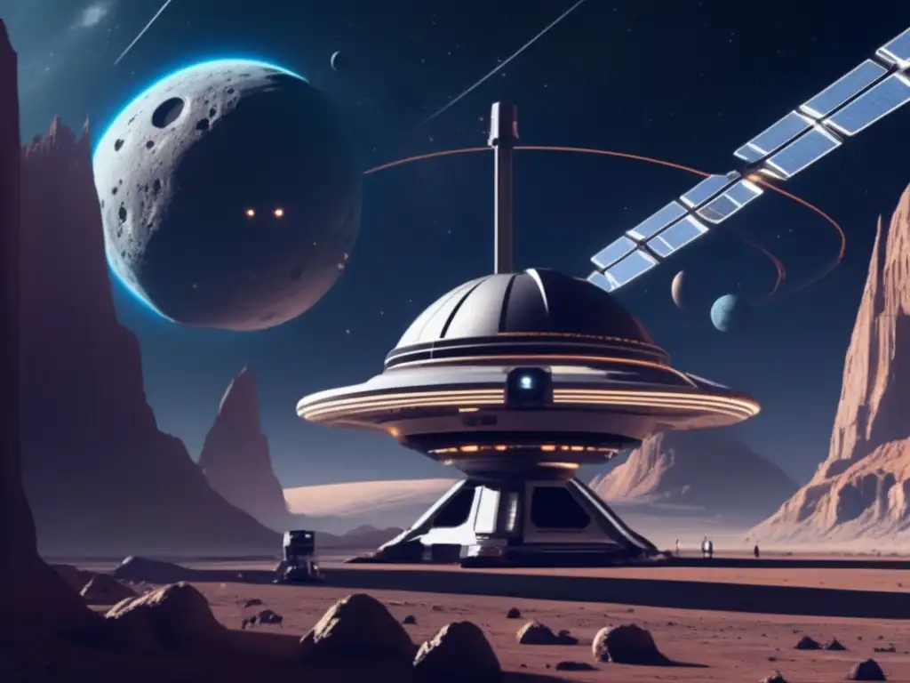 Imagen: Estación espacial futurista y asteroide, tecnología de desvío de asteroides: implicaciones políticas y seguridad