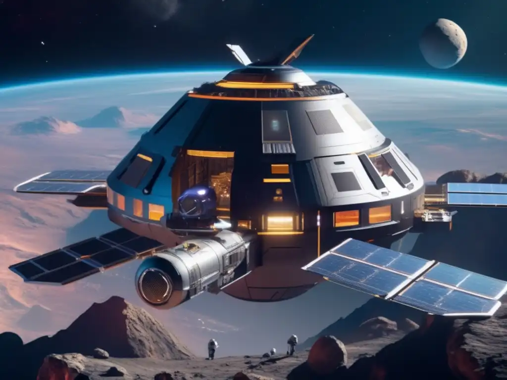 Imagen: Estación espacial futurista y asteroides - Modelos financieros para explotación asteroides
