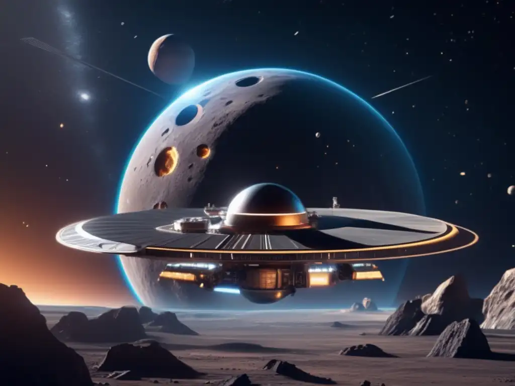 Imagen: Estación espacial futurista fusionada con asteroides, tecnología humana y materiales asteroidales