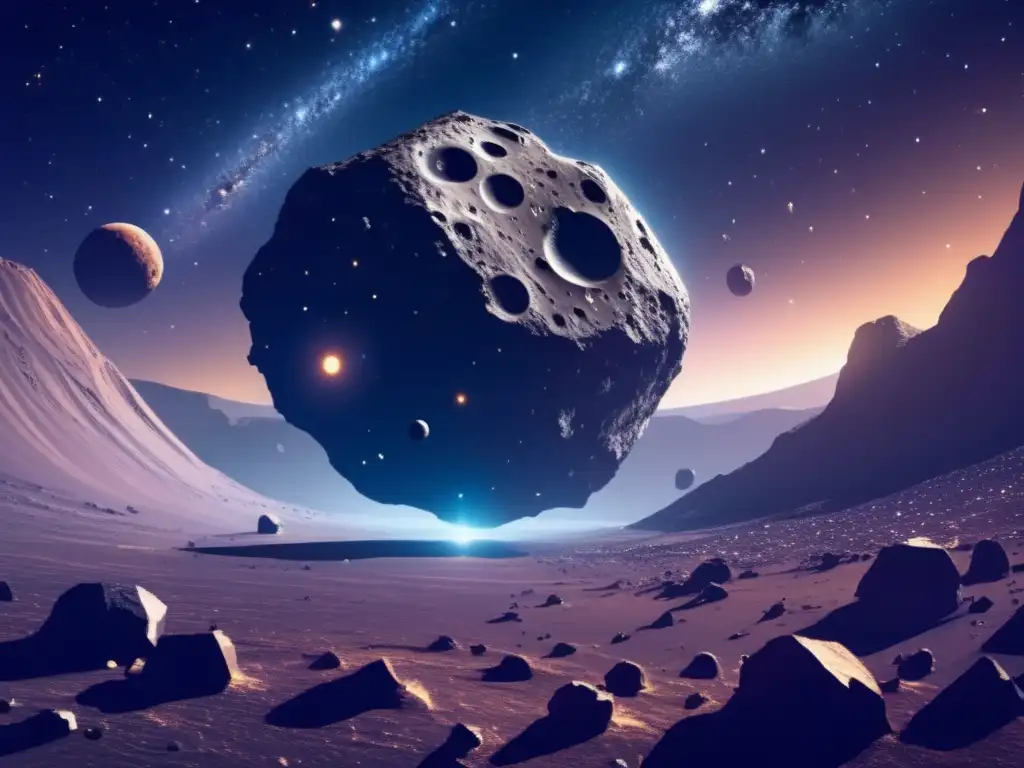 Imagen de espacio ultradetallada con asteroides, naves espaciales y astronautas
