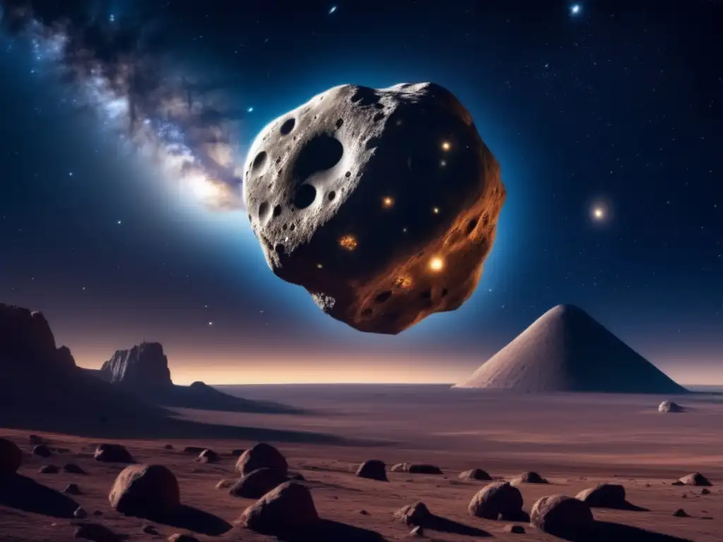Imagen espectacular del espacio con asteroides y consideraciones éticas (110 caracteres)