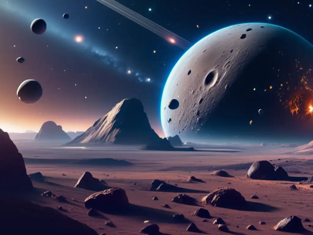 Imagen de la Fiebre del oro espacial: vasto espacio estrellado con asteroides y nave minera avanzada