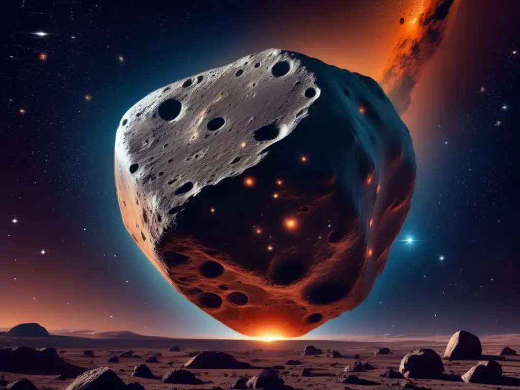 Imagen impactante de asteroide abandonado en órbita, rodeado de estrellas y polvo cósmico