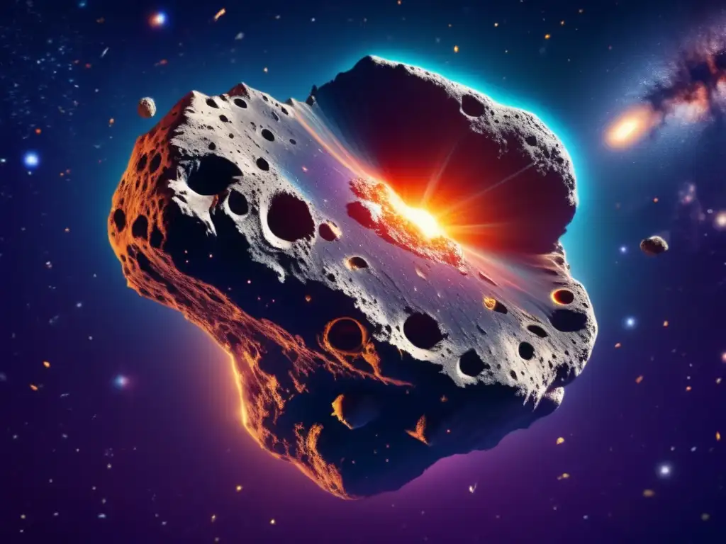 Imagen impactante de asteroide en 8K, con cráteres y texturas, resaltando su influencia en la evolución planetaria