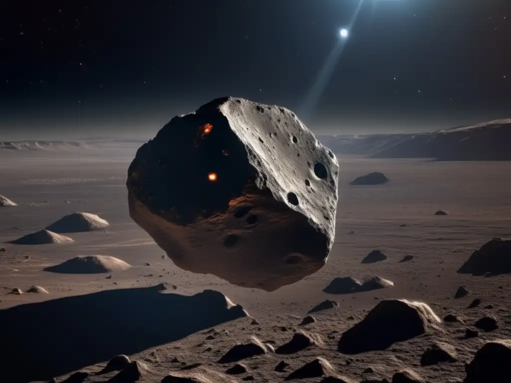 Imagen impactante de un asteroide desolado en el espacio, destacando la ética espacial y la terraformación de asteroides