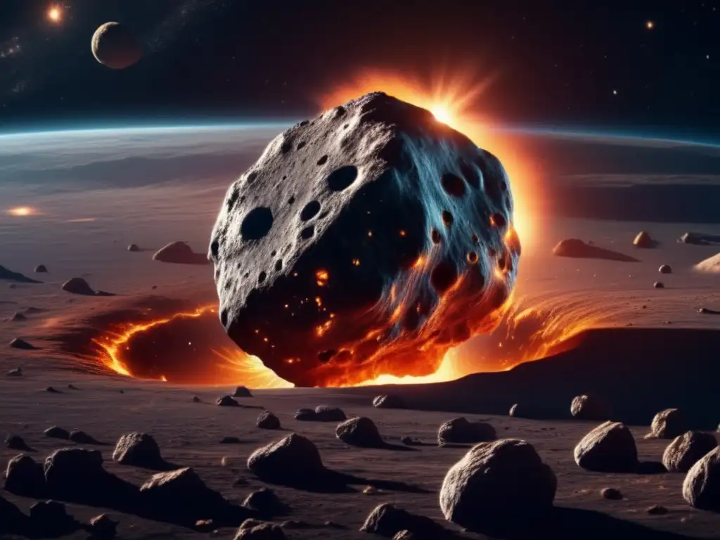 Imagen impactante de asteroide 8K detallado en órbita: cráteres, formaciones rocosas y fuerzas naturales