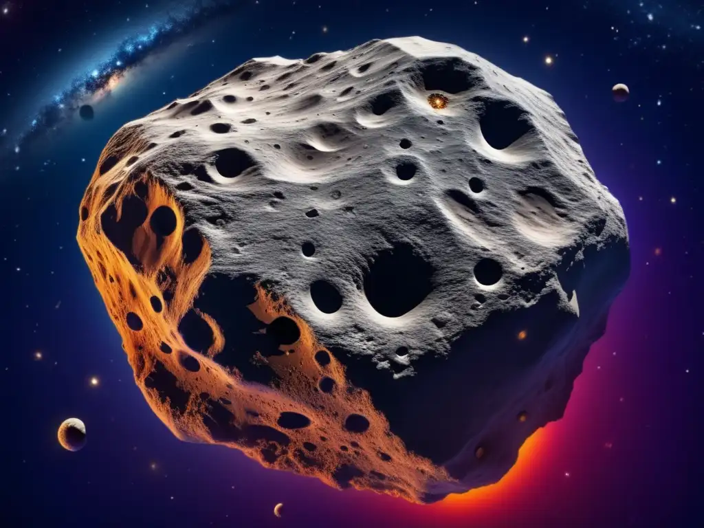 Imagen impactante de un asteroide en el espacio, con texturas detalladas y colores vibrantes