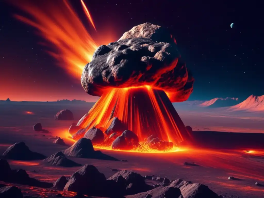 Imagen impactante: Asteroide masivo hacia la Tierra, con lava, fragmentos y ciudad en peligro - Impacto asteroides televisión