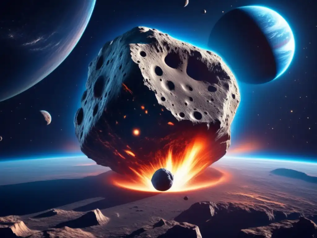 Imagen impactante de asteroide 8k acercándose a la Tierra, resaltando la exploración de asteroides y cometas
