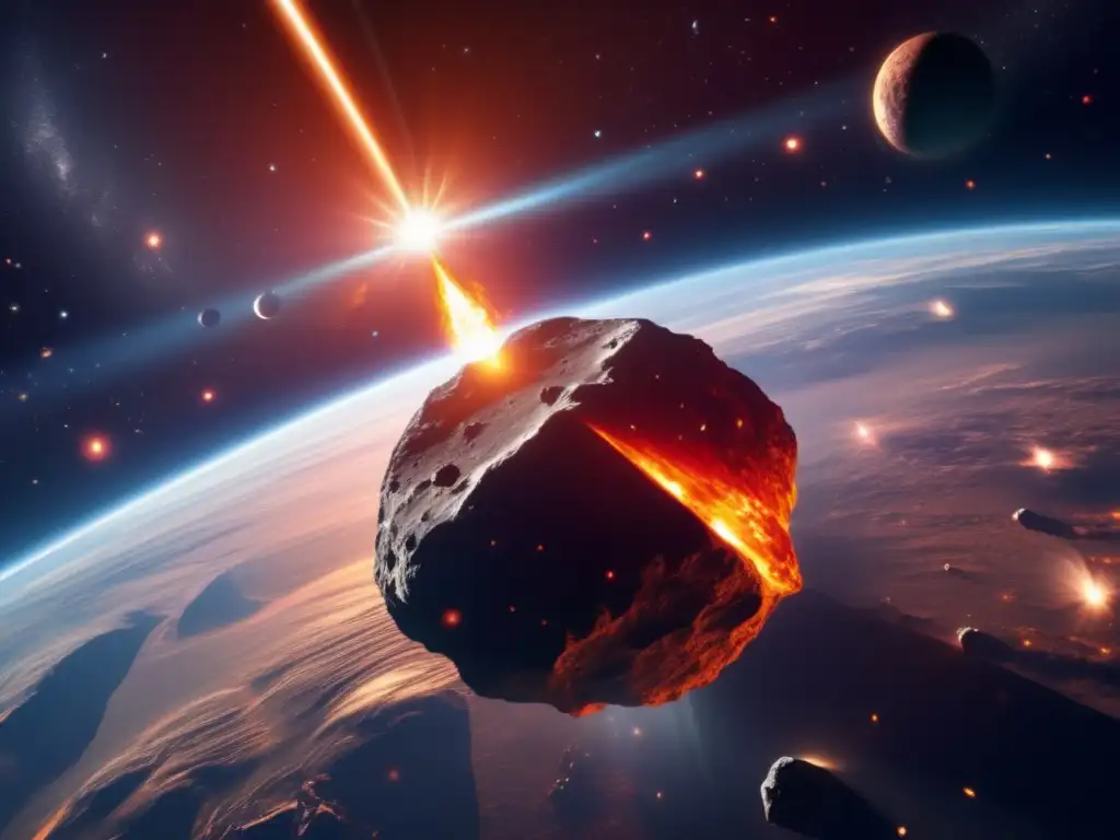 Imagen impactante de asteroides y desastres en la Tierra, con astronautas en el espacio