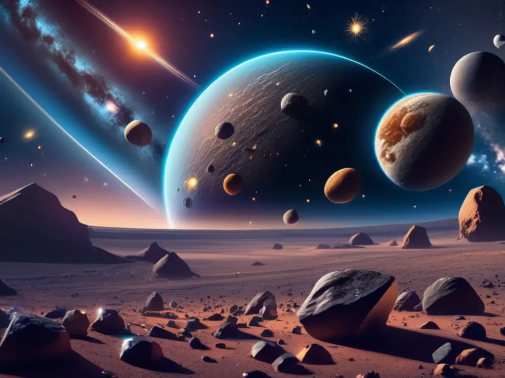 Imagen impactante del cosmos: asteroides flotando en espacio, revelando belleza y relevancia científica