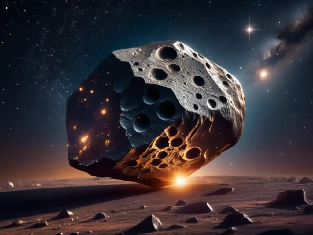 Imagen impresionante de asteroide metálico flotando en el cosmos estrellado