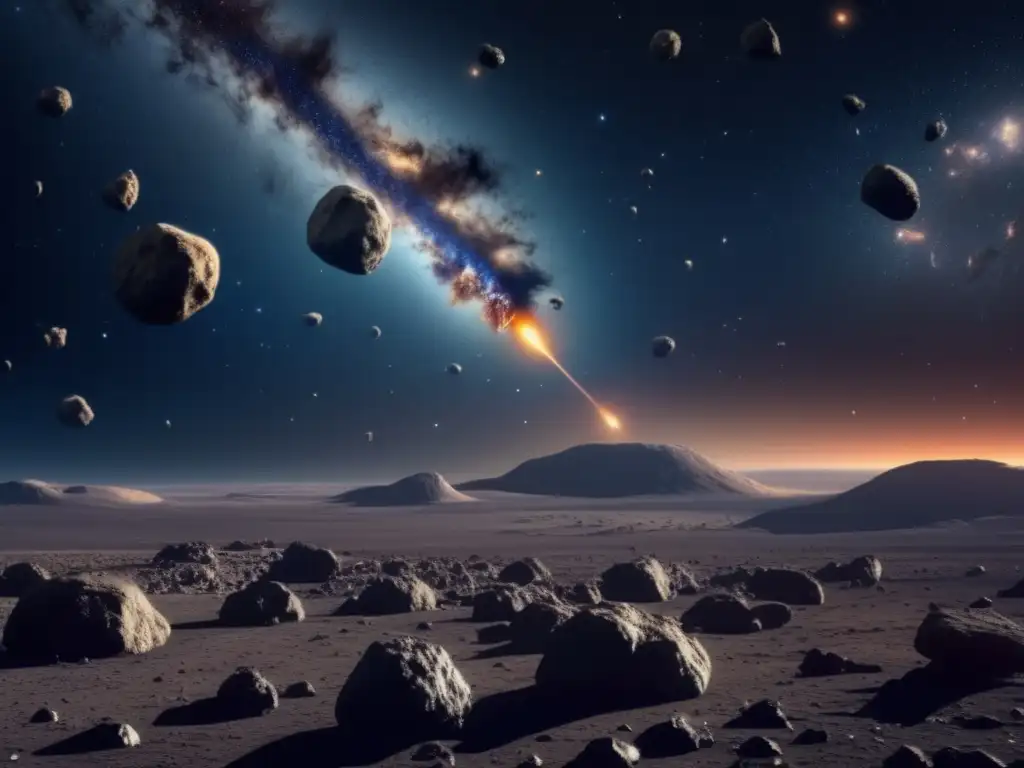 Imagen impresionante de campo de asteroides en el espacio: Exploración de recursos en asteroides