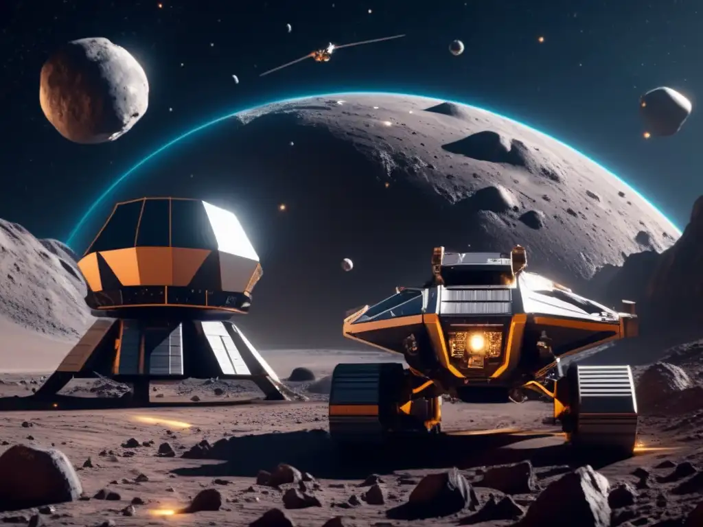 Imagen de operación minera espacial futurista en asteroide - Disputas legales minería asteroides
